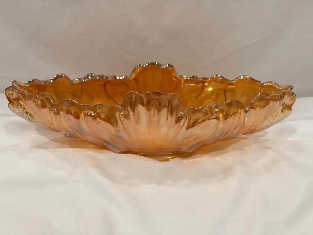 Vintage Marigold Carnival Glass Gondola Boat-Shaped Console Bowl